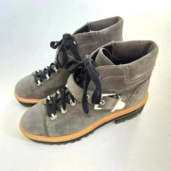 Marc Fisher Gray ML Indre Suede Leather Hiking Boots with buckle Size 6M - Picture 1 of 10